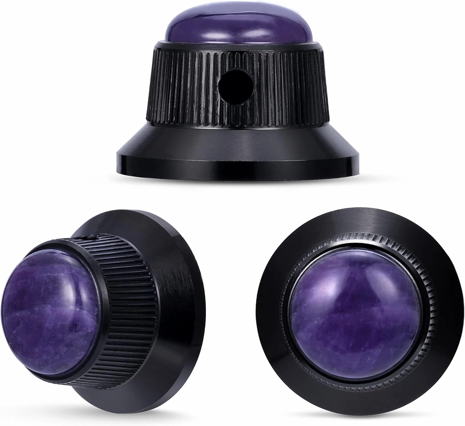 Guyker Top Hat Guitar Bass Potentiometer Control Knobs with 6mm Dia. Shaft Pots - 3PCS Aluminium Alloy Bell Speed Tone Volume Knob for Electric Guitar or Precision Bass, Amethyst Stone Top