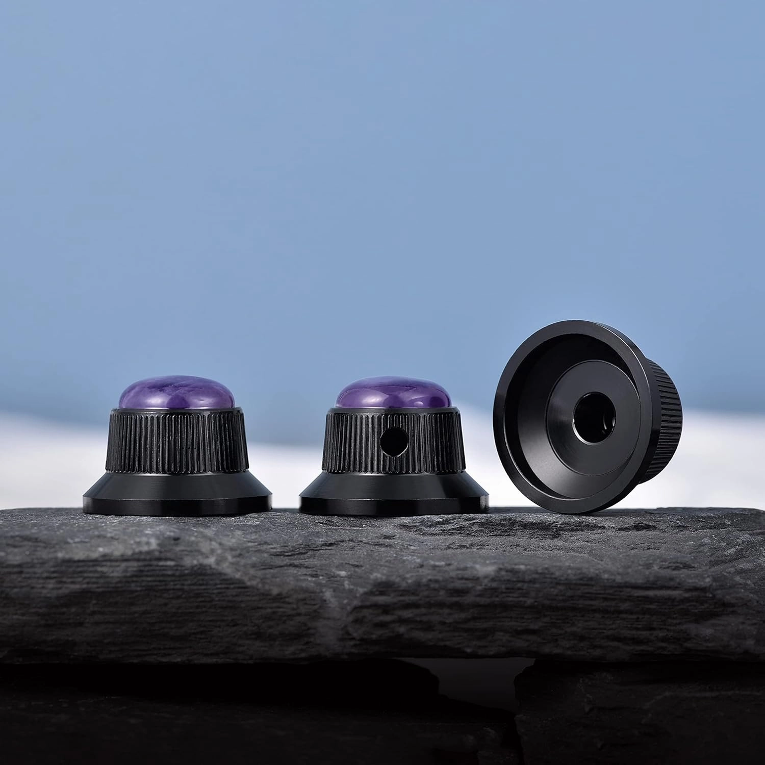 Guyker Top Hat Guitar Bass Potentiometer Control Knobs with 6mm Dia. Shaft Pots - 3PCS Aluminium Alloy Bell Speed Tone Volume Knob for Electric Guitar or Precision Bass, Amethyst Stone Top