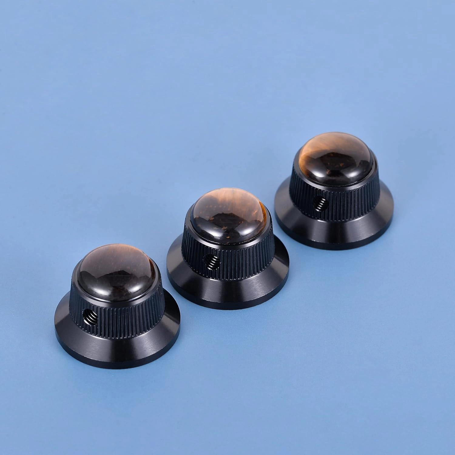 Guyker Top Hat Guitar Bass Potentiometer Control Knobs with 6mm Dia. Shaft Pots - 3PCS Aluminium Alloy Bell Speed Tone Volume Knob for Electric Guitar or Precision Bass, Tiger-Eye Top