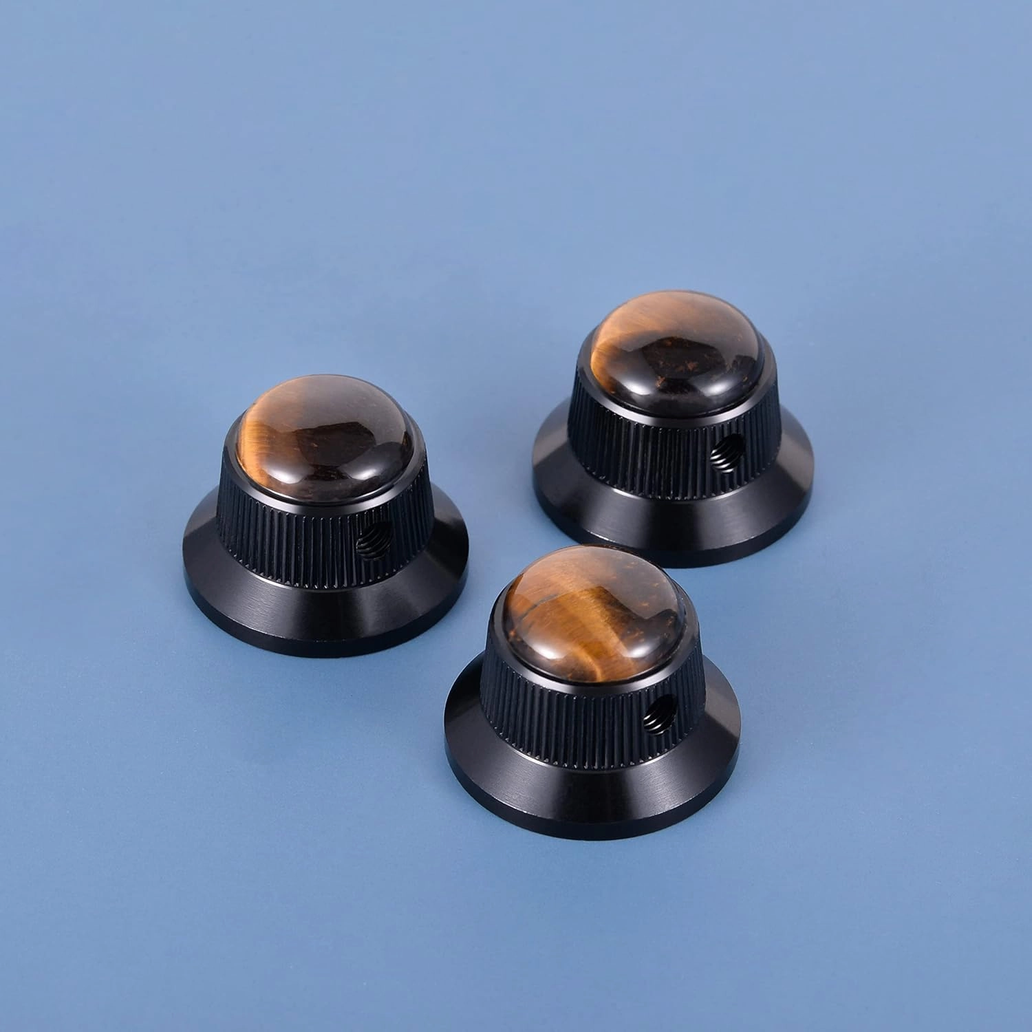 Guyker Top Hat Guitar Bass Potentiometer Control Knobs with 6mm Dia. Shaft Pots - 3PCS Aluminium Alloy Bell Speed Tone Volume Knob for Electric Guitar or Precision Bass, Tiger-Eye Top