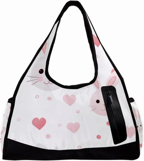 Gym Bag for Women,Small Gym Bag for Men,Bunny Face and Heart,Overnight Bag