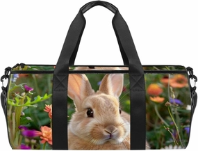 Gym Bag for Women,Small Gym Bag for Men,Bunny Rabbit Flowers Daisy,Overnight Bag