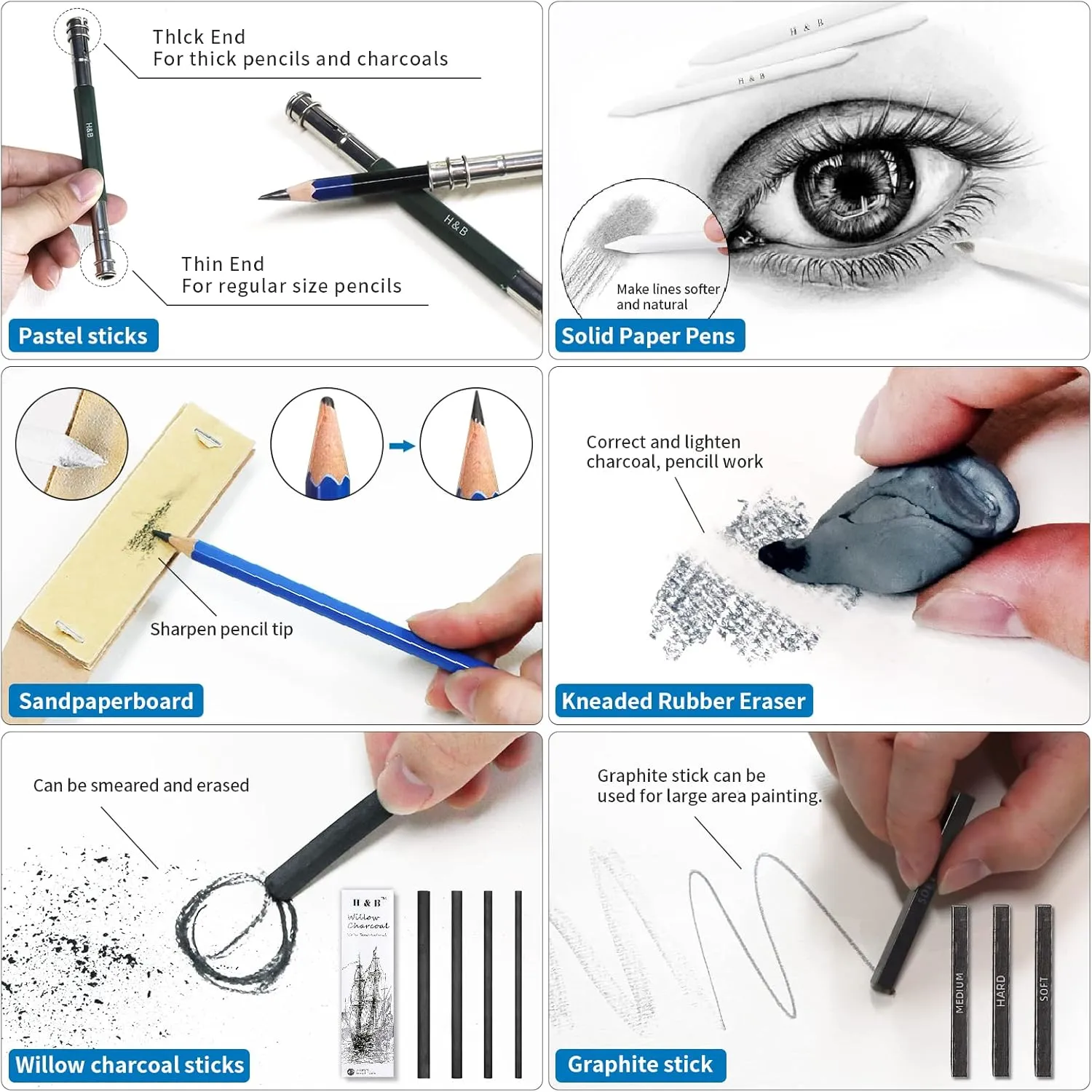 H & B 48 Professional Sketching Pencils and Drawing Kits, Including Sketching Pads, Graphite Pencils, Pencil Sharpener and Eraser, Artist's Art Supplies for Artists Beginner Adults