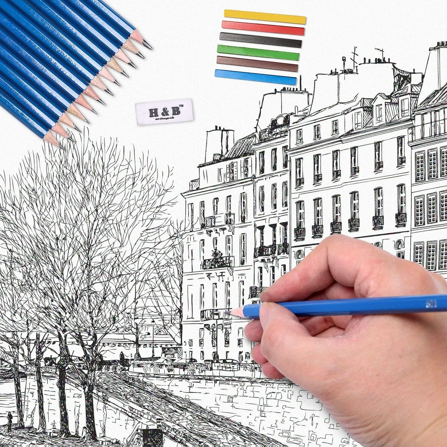 H & B 48 Professional Sketching Pencils and Drawing Kits, Including Sketching Pads, Graphite Pencils, Pencil Sharpener and Eraser, Artist's Art Supplies for Artists Beginner Adults