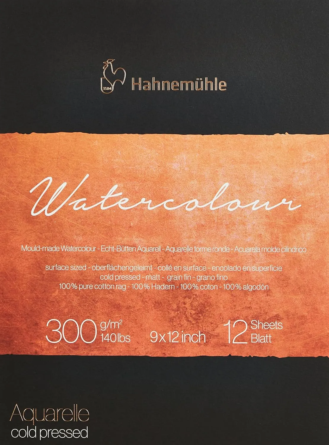 Hahnemühle Collection 100 Percent Cotton Watercolor Pad with 12 Durable Sheets, Vegan and Acid-Free (300 GSM, 9 x 12 Inch)