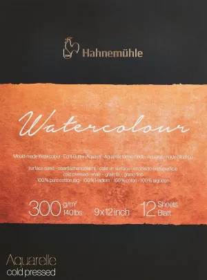 Hahnemühle Collection 100 Percent Cotton Watercolor Pad with 12 Durable Sheets, Vegan and Acid-Free (300 GSM, 9 x 12 Inch)