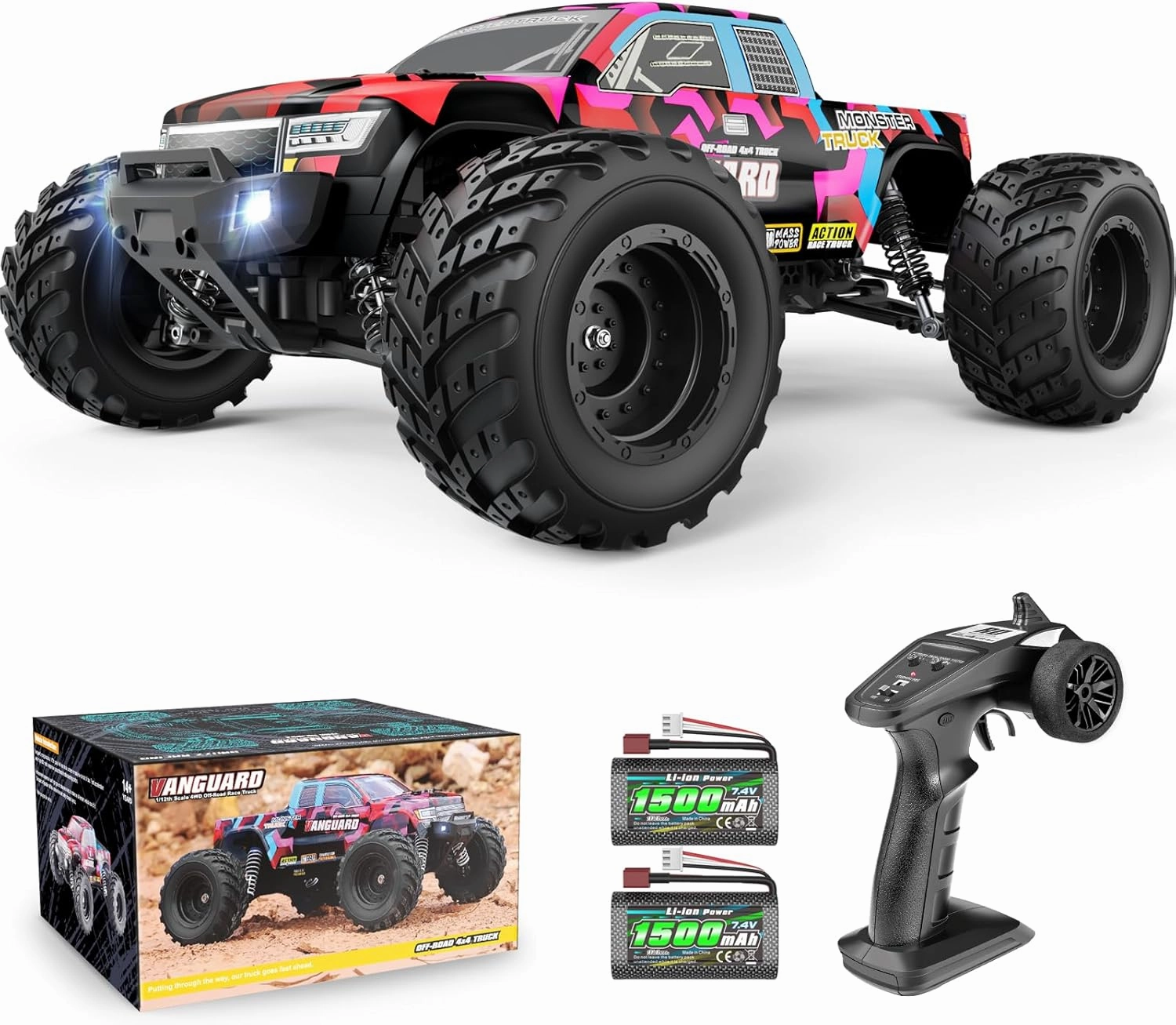 HAIBOXING 1:12 Scale RC Cars 903 RC Monster Truck, 38 km/h Speed Hobby Fast RC Cars for Kids and Adults Toy Gifts, 2.4 GHz 4WD Electric Powered Remote Control Trucks Ready to Run 40  Min Playtime