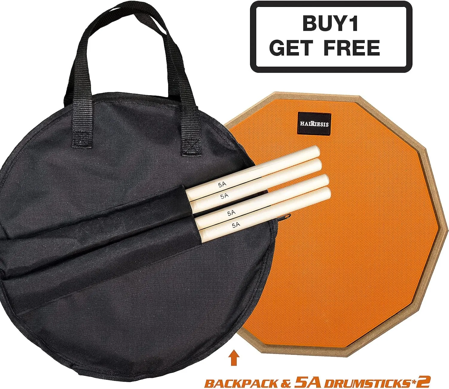 HAIRIESIS Snare Drum Practice Pad,12-Inch Practice Drum Pad,Double Sided Silent Drum Pad and Sticks,Drum Pads Carry Bag