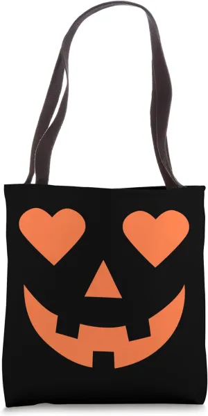Halloween Pumpkin Face with Orange Heart Eyes Jack O Lantern Tote Bag