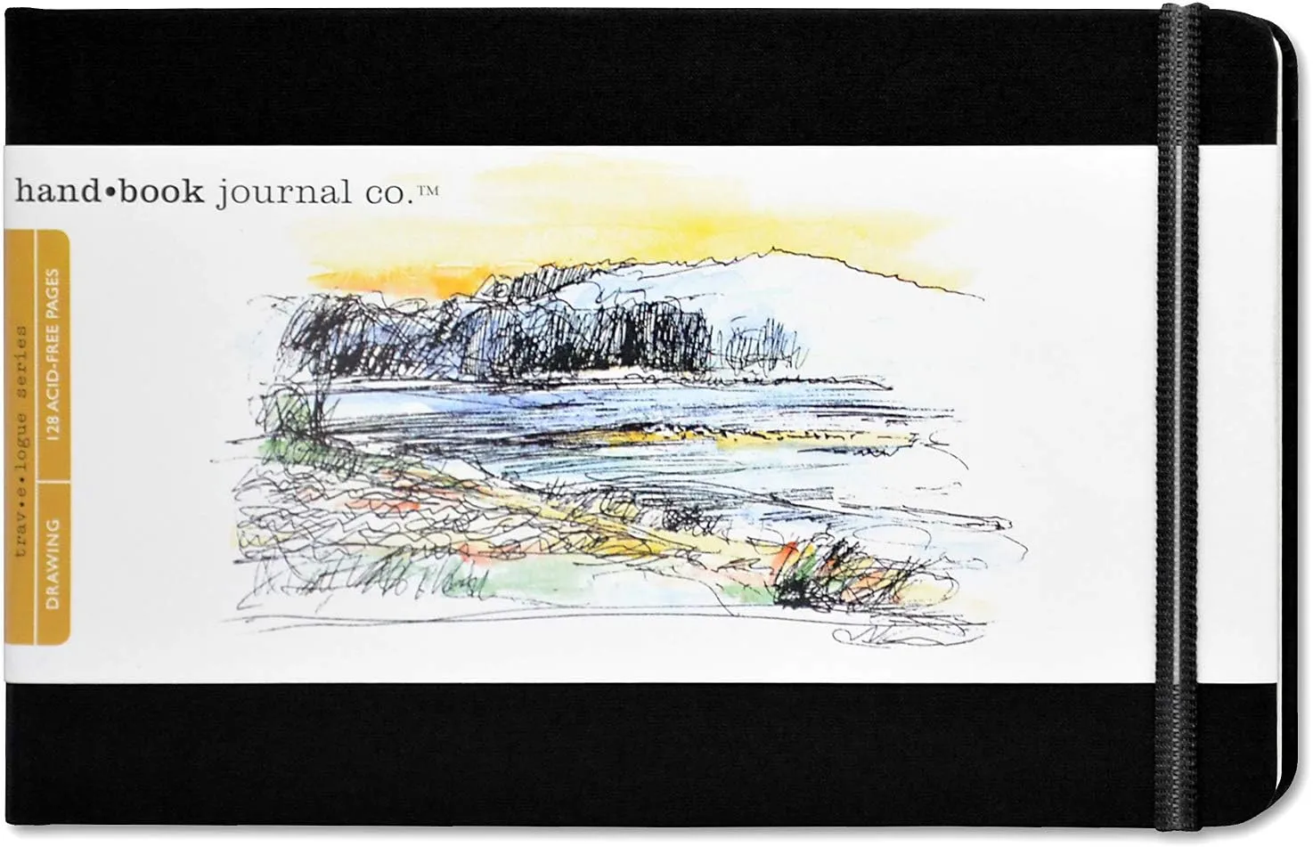 Handbook Journal Co. Artist Travelogue Travel Notebook for Drawing and Sketching, Ivory Black, Large Landscape 5.5 x 8.25 Inches, 130 GSM Paper, Hardcover w/Pocket
