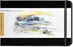 Handbook Journal Co. Artist Travelogue Travel Notebook for Drawing and Sketching, Ivory Black, Large Landscape 5.5 x 8.25 Inches, 130 GSM Paper, Hardcover w/Pocket