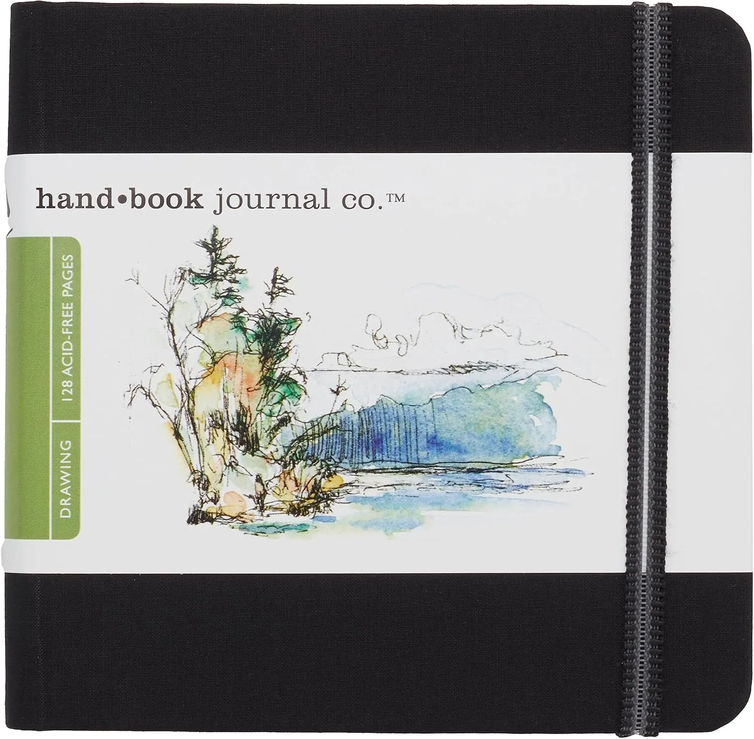 Handbook Journal Co. Artist Travelogue Travel Notebook for Drawing and Sketching, Ivory Black, Large Landscape 5.5 x 8.25 Inches, 130 GSM Paper, Hardcover w/Pocket