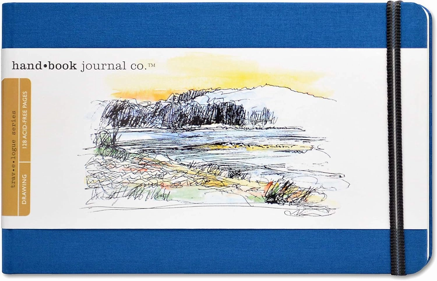 Handbook Journal Co. Travelogue Artist Travel Notebook for Drawing and Sketching, Ultramarine Blue, Large Landscape 5.5 x 8.25 Inches, 130 GSM Paper, Hardcover w/Pocket