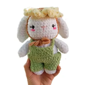 Handmade Sunflower Bunny Plush – Crochet Stuffed Bunny with Flower – Cute Amigurumi Rabbit Toy – Soft Plushie Gift for Baby Shower, Nursery or Easter