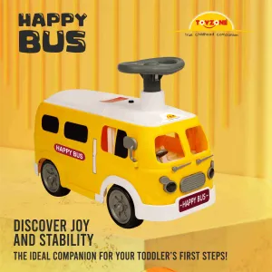 Happy Bus Ride On - Yellow | Toddler Ride-on | Lights & Music | Ride-on with easy storage | Grip wheels | Make in India | Indoor & Outdoor | For Kids 2  years
