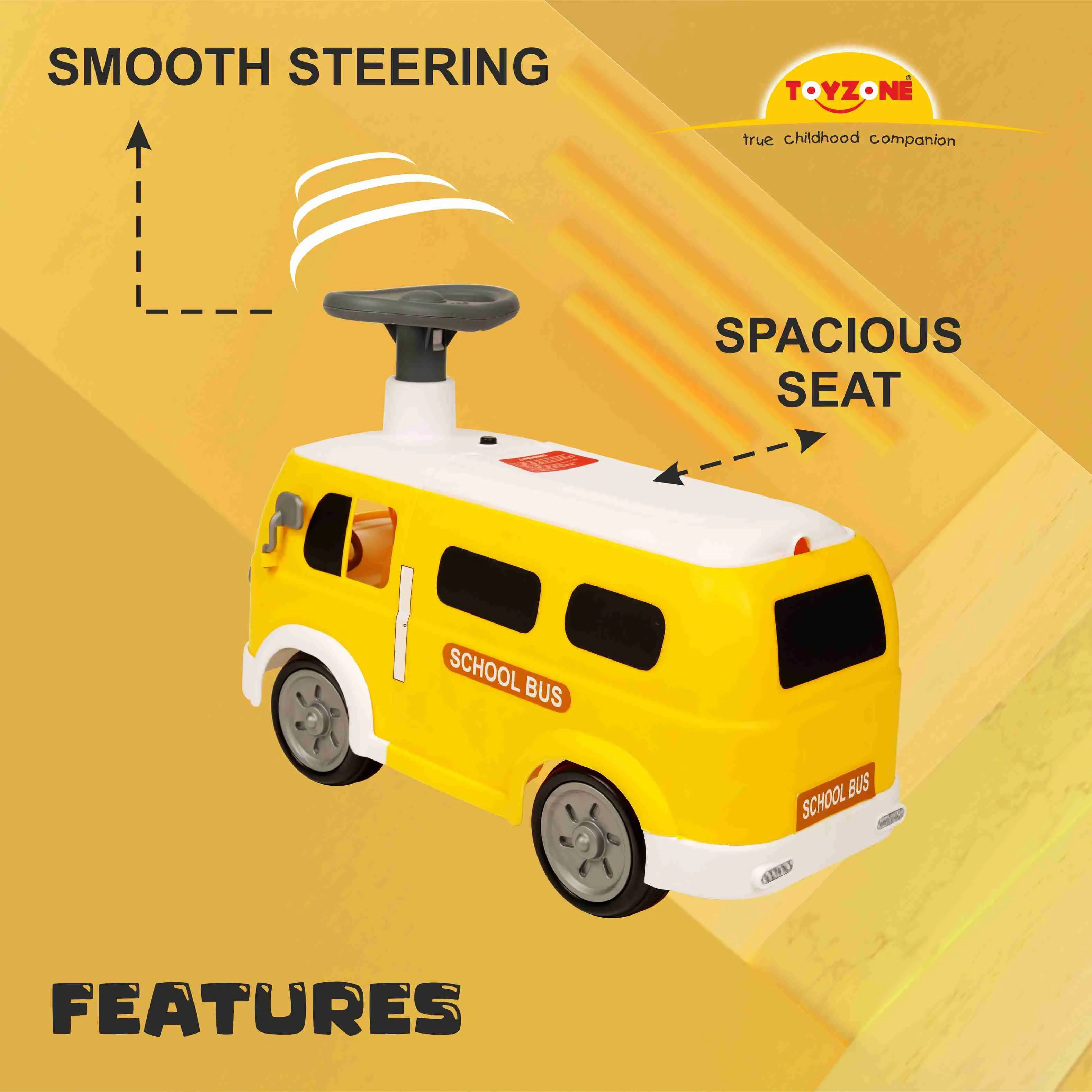Happy Bus Ride On - Yellow | Toddler Ride-on | Lights & Music | Ride-on with easy storage | Grip wheels | Make in India | Indoor & Outdoor | For Kids 2  years