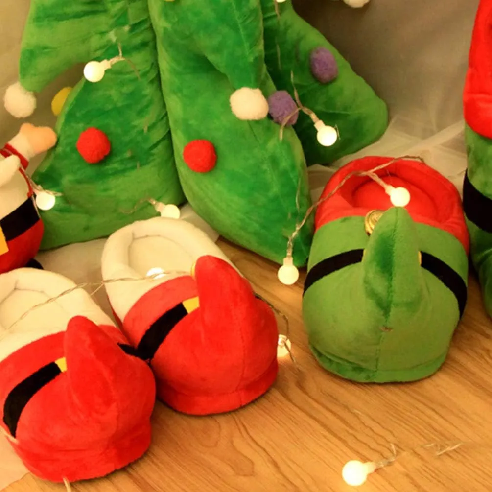 Happyyami 1 Pair Plush Red Christmas Slippers for Adults and Kids | Non-Slip Slip-on Design | Warm and Cozy Holiday Footwear | Sizes 35-41