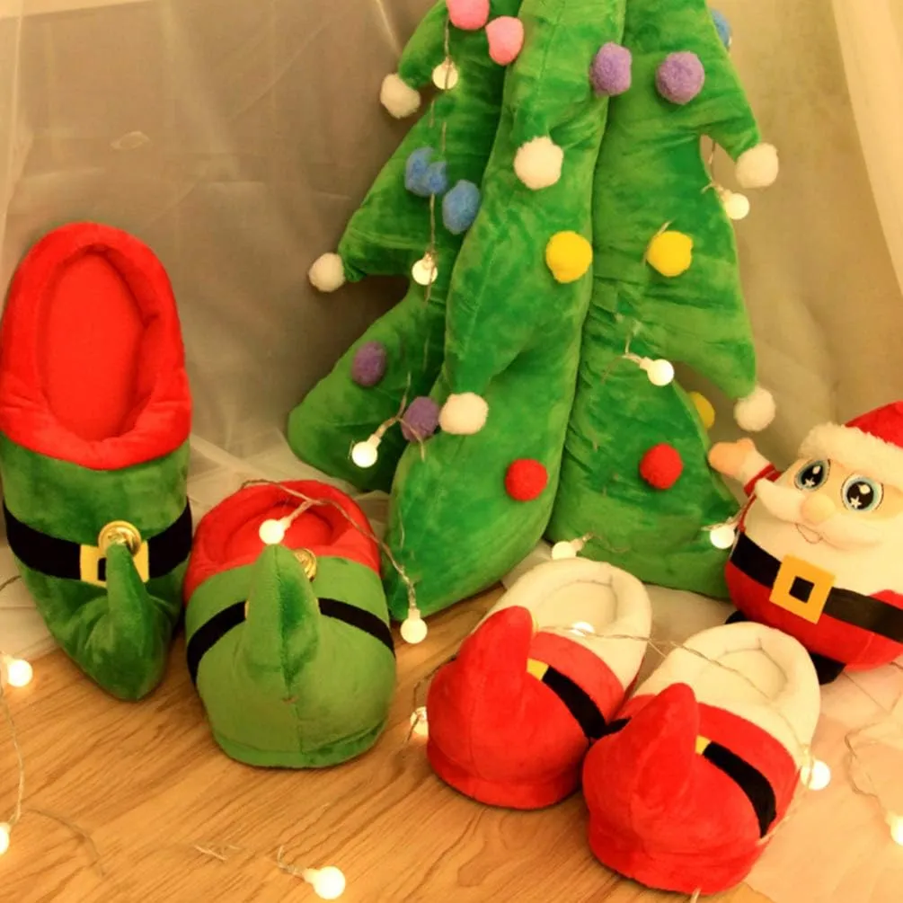 Happyyami 1 Pair Plush Red Christmas Slippers for Adults and Kids | Non-Slip Slip-on Design | Warm and Cozy Holiday Footwear | Sizes 35-41