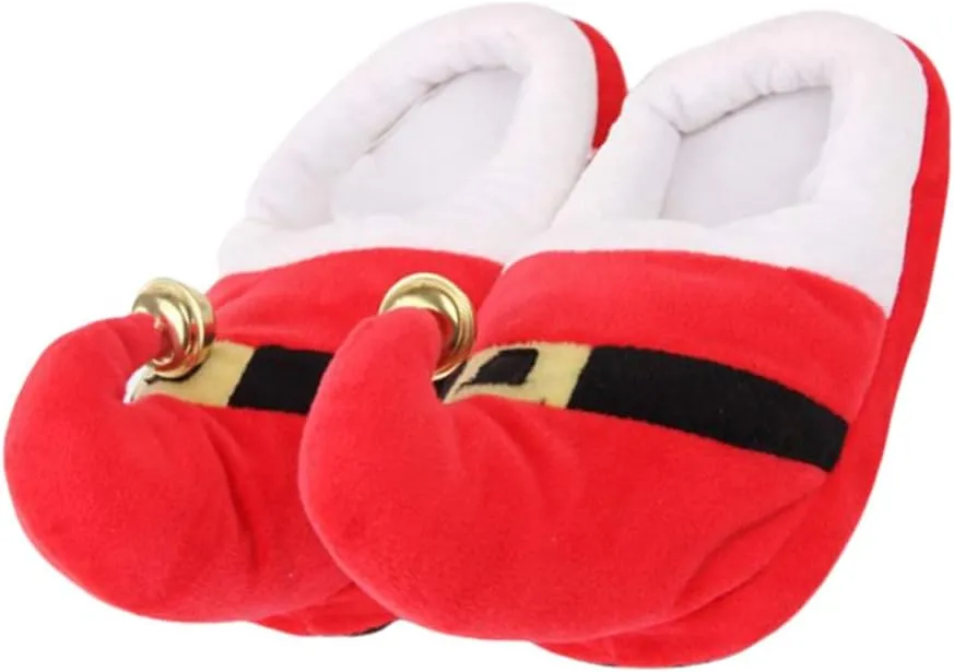 Happyyami 1 Pair Plush Red Christmas Slippers for Adults and Kids | Non-Slip Slip-on Design | Warm and Cozy Holiday Footwear | Sizes 35-41