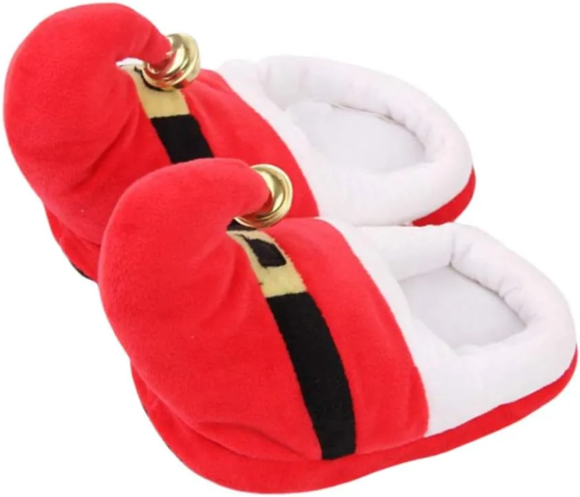 Happyyami 1 Pair Plush Red Christmas Slippers for Adults and Kids | Non-Slip Slip-on Design | Warm and Cozy Holiday Footwear | Sizes 35-41