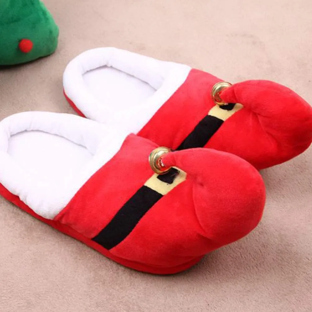 Happyyami 1 Pair Plush Red Christmas Slippers for Adults and Kids | Non-Slip Slip-on Design | Warm and Cozy Holiday Footwear | Sizes 35-41