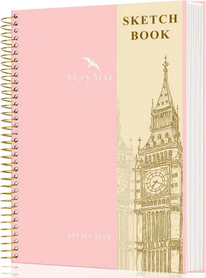 Hardcover Sketchbook for Drawing 8.5 x 11 Spiral Sketch Book for Adults Women Kids with 100gsm 68lb 120 Sheets Premium Paper Sketch Pad for Drawing Books Notebook Art Supplies, Pink