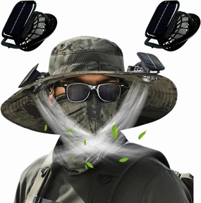 Hat with Fans Solar Power, Wide Brim Solar Fan Hat Outdoor Fishing, Ultralight Solar Panel Cap Fan