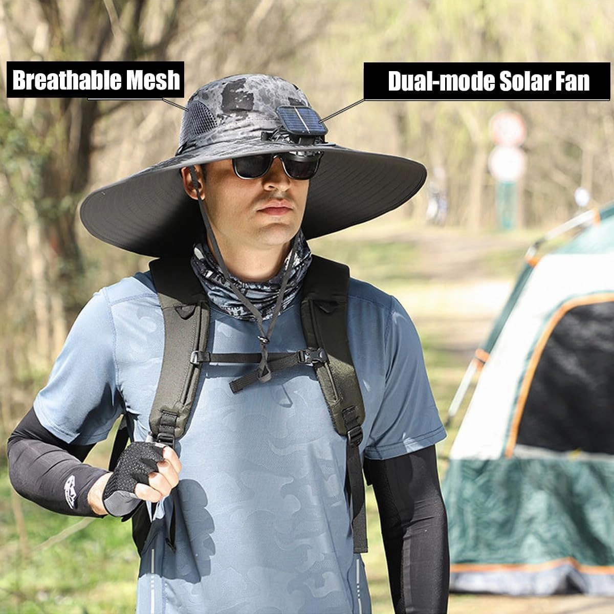 Hat with Fans Solar Power, Wide Brim Solar Fan Hat Outdoor Fishing, Ultralight Solar Panel Cap Fan