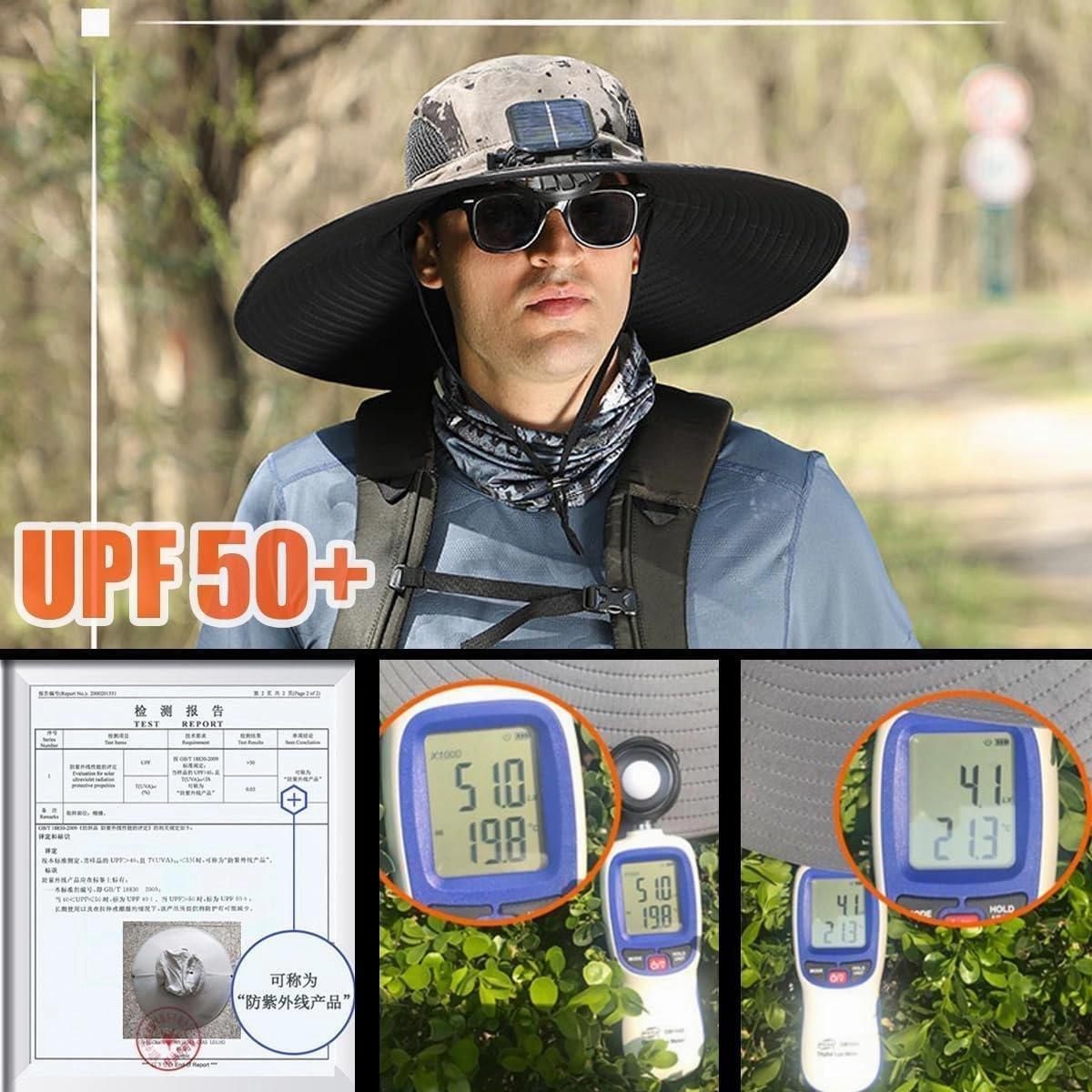 Hat with Fans Solar Power, Wide Brim Solar Fan Hat Outdoor Fishing, Ultralight Solar Panel Cap Fan