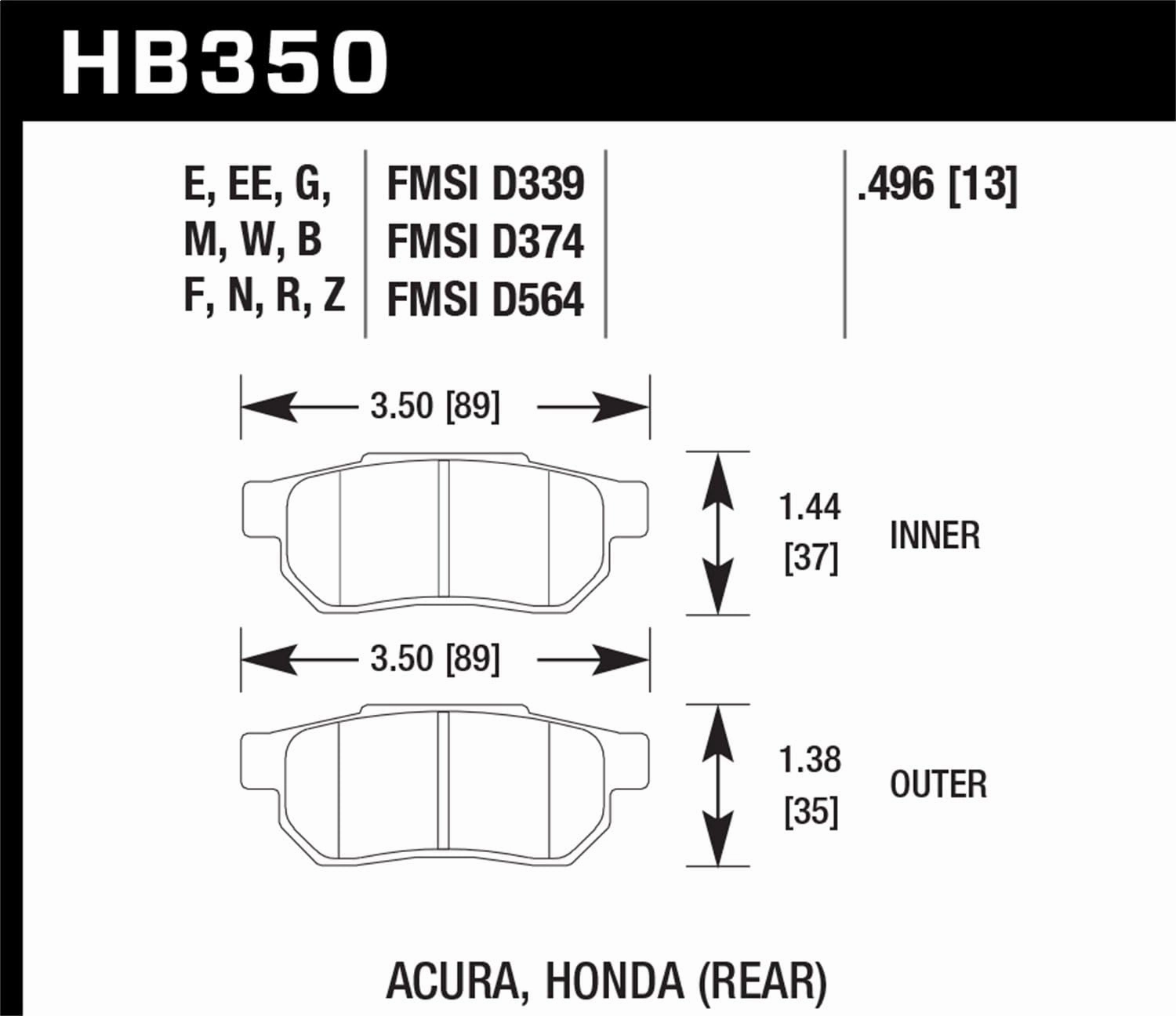 HB350E.496 Blue 9012 Motorsport Brake Pads