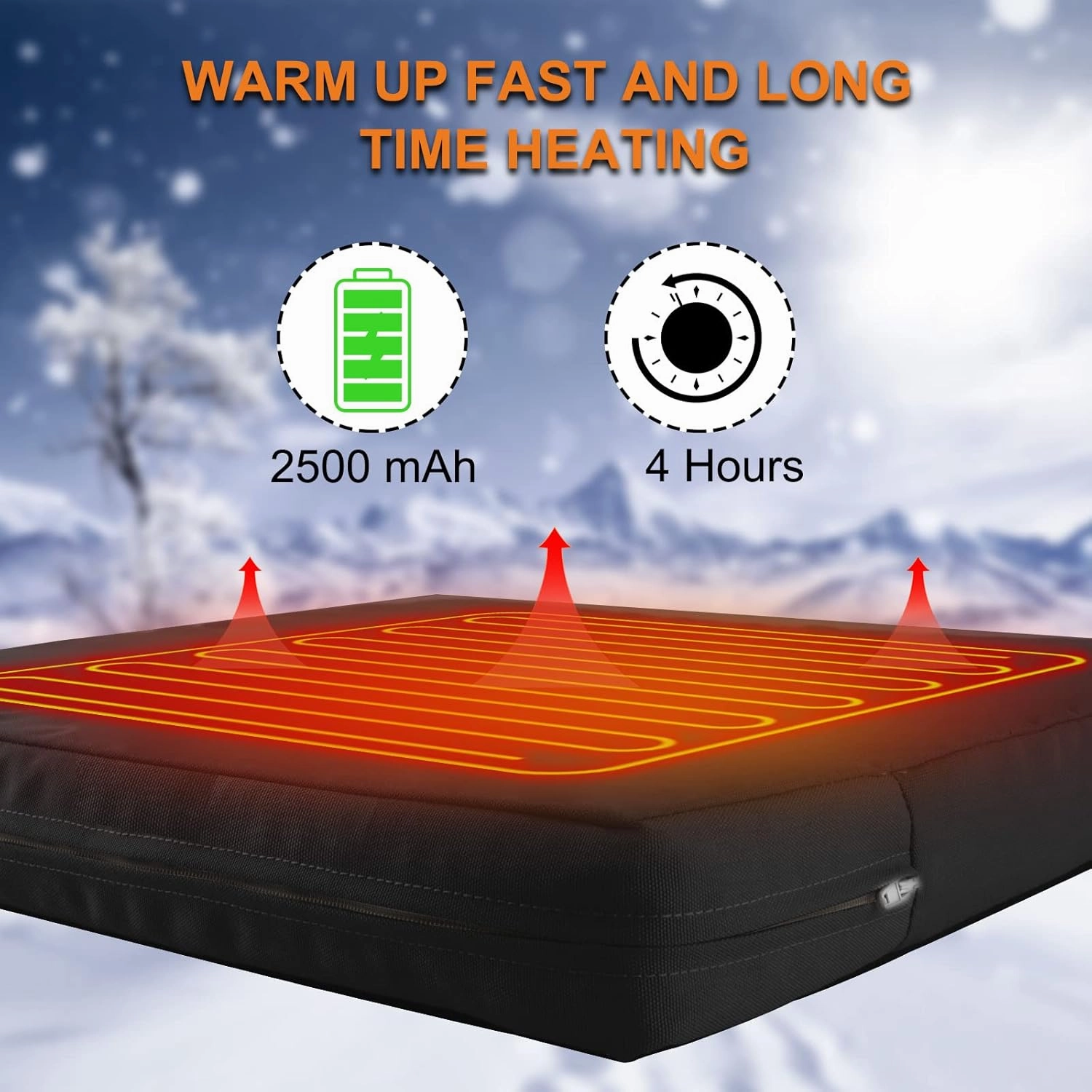Heated Seat Cushion Cordless Rechargeable Stadium Seat Pad Portable Bleacher Cushion for Outdoor Sports, Camping, Fishing, Home with 3 Heat Settings (Large & Black)