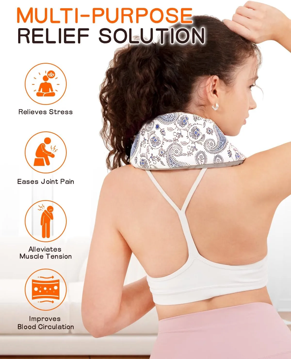 Heating Pad for Neck and Back, Extra Long Microwavable Weighted Moist Heat Pack, Reusable Neck and Back Wrap for Sore Muscles & Stress Relief