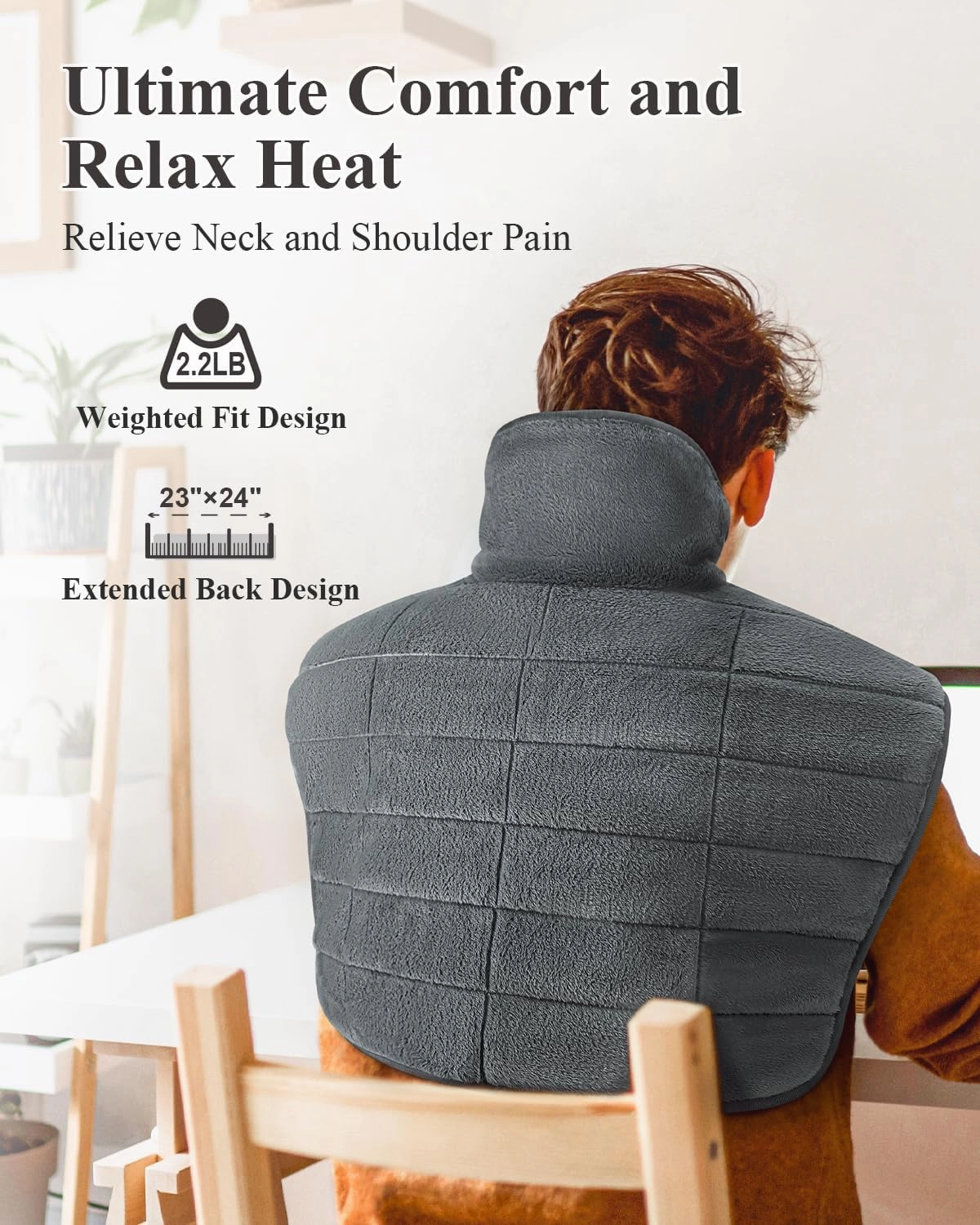 Heating Pad for Neck and Shoulders and Back, Gifts for Dad Fathers Day, 24 x 23 XL Large Electric Heated Wrap for Pain Relief, Gifts for Women, 2lb Weighted, 6 Heat Settings, 4 Timers, Silver Grey