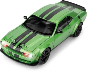 Hellcat Toy Cars for Collectible 1:22 Dodge Challenger SRT Green Hellcat Toy, Diecast Vehicle Toy with Lights and Sounds,Pull Back Decoration Model Car Toy for Adults Kids Birthday Gifts
