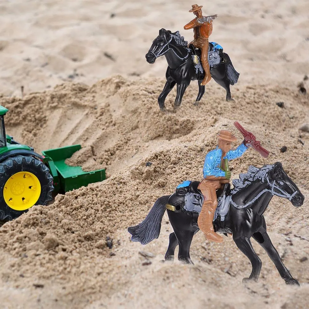 Hemoton 16pcs Western Figures Toys Cowboy Riding Models Mini Plastic Riding Horse Figurine with Rider for Kids Toddlers Farm Animal Collection