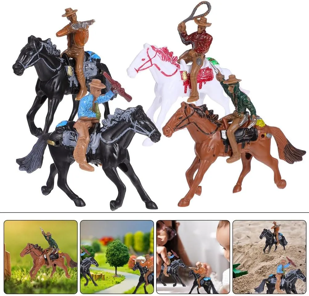 Hemoton 16pcs Western Figures Toys Cowboy Riding Models Mini Plastic Riding Horse Figurine with Rider for Kids Toddlers Farm Animal Collection