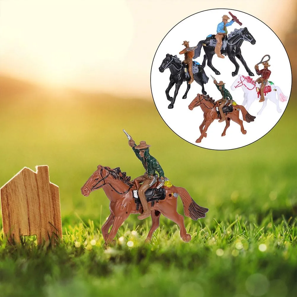 Hemoton 16pcs Western Figures Toys Cowboy Riding Models Mini Plastic Riding Horse Figurine with Rider for Kids Toddlers Farm Animal Collection