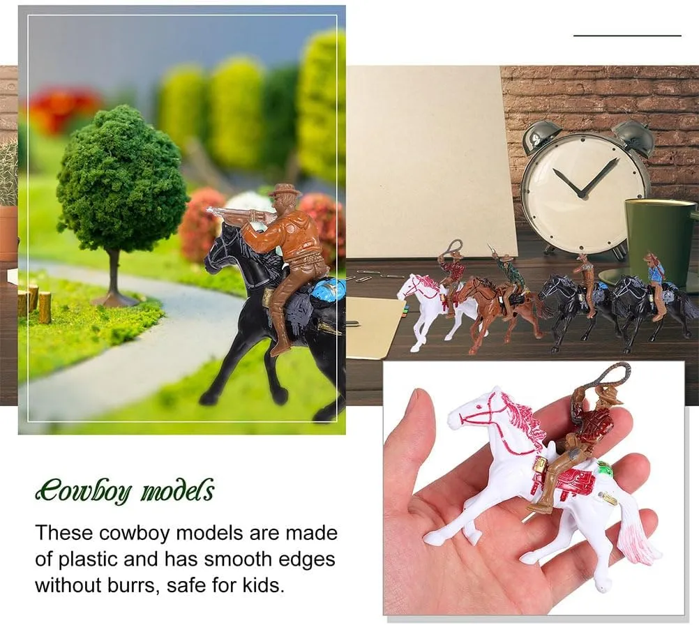 Hemoton 16pcs Western Figures Toys Cowboy Riding Models Mini Plastic Riding Horse Figurine with Rider for Kids Toddlers Farm Animal Collection