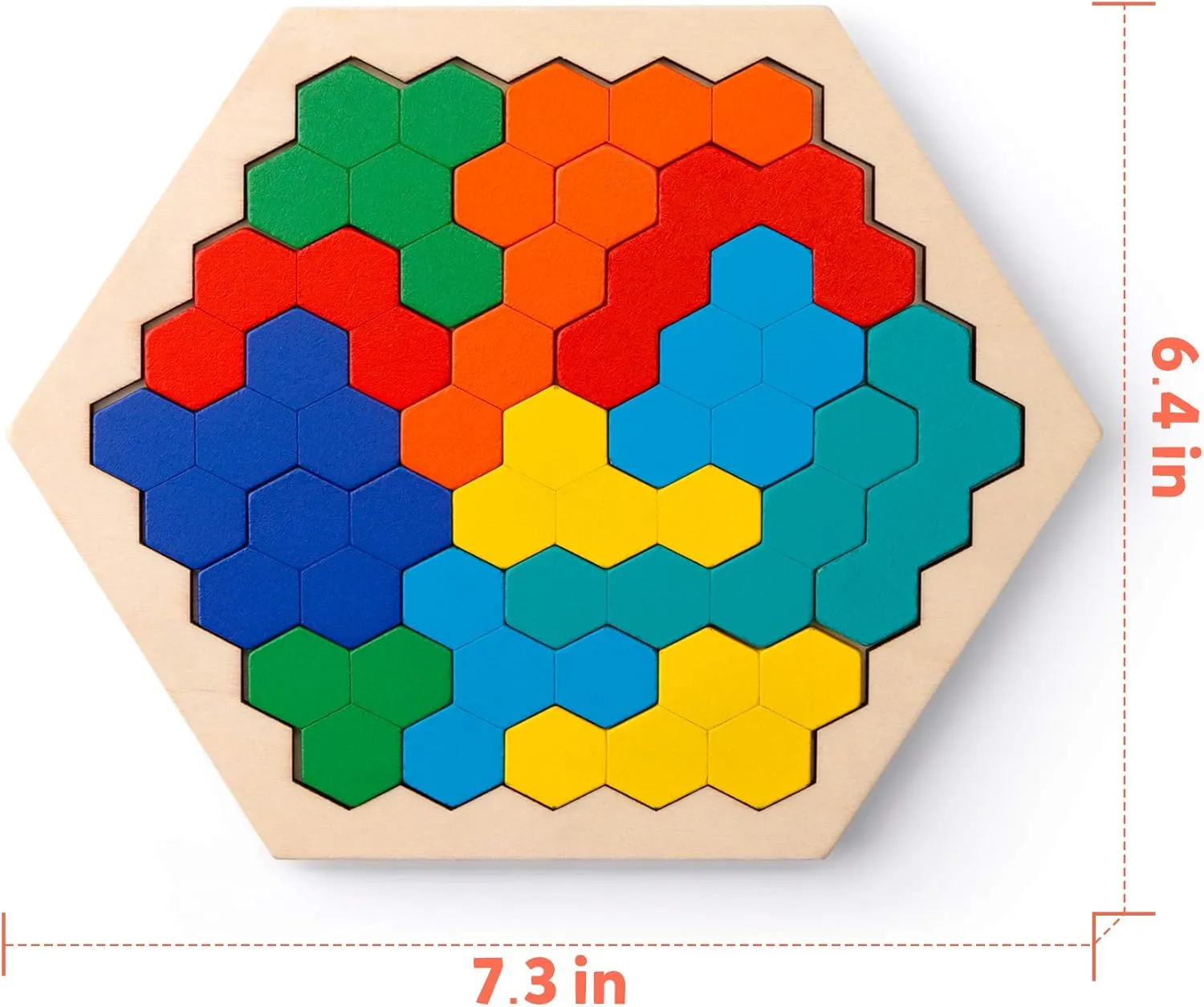 Hexagon Wooden Puzzle Brain Teaser - Fun Family STEM Toy for All Ages | Creative Geometry Logic Game with Pattern Blocks | Montessori Learning Gift for Kids & Adults