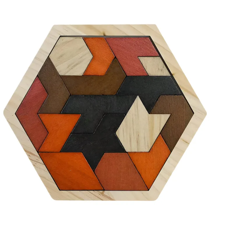 Hexagon Wooden Puzzle Brain Teaser - Fun Family STEM Toy for All Ages | Creative Geometry Logic Game with Pattern Blocks | Montessori Learning Gift for Kids & Adults