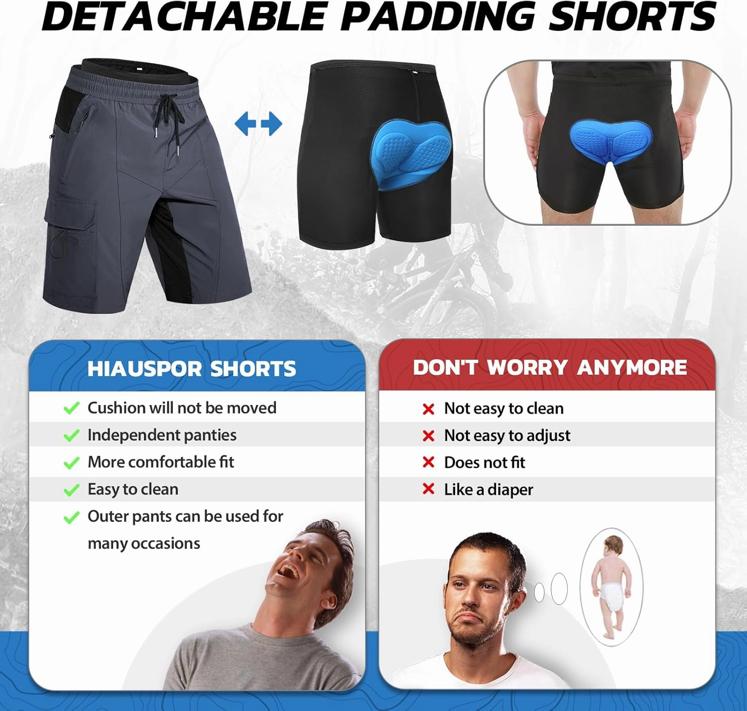 Hiauspor Men's Padded Mountain Bike Shorts Loose Fit Quick Dry Cycling Shorts Biking for Men with 5 Pockets