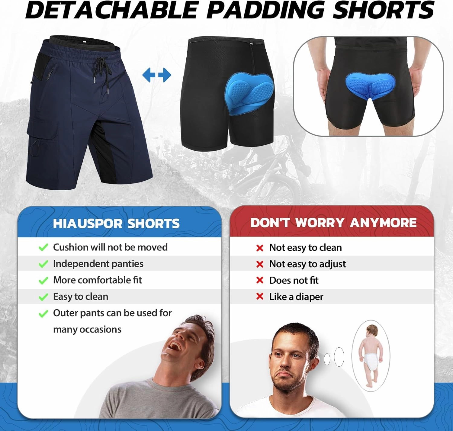 Hiauspor Men's Padded Mountain Bike Shorts Loose Fit Quick Dry Cycling Shorts Biking for Men with 5 Pockets