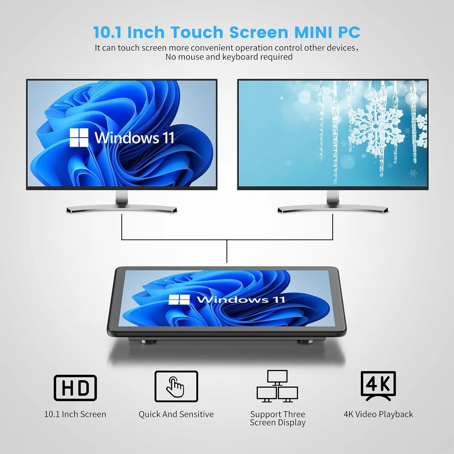 HIGOLEPC Mini PC Win 11 Pro Celeron J4125 8GB RAM/128GB ROM 10.1 Inch Touchscreen Mini Computer Without Battery,Dual R232 HDMI,BT 5.2,WiFi 5,Type-C,Support Auto-Boot Mini Desktop PC