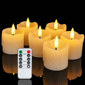 Homemory Flameless Votive Candles with Timer Remote, 2" x 2" Real Wax, 300  Hour Realistic Black Wick Battery Operated Candles, Set of 6 for Wedding, Party and Holiday Decoration (Battery Included)
