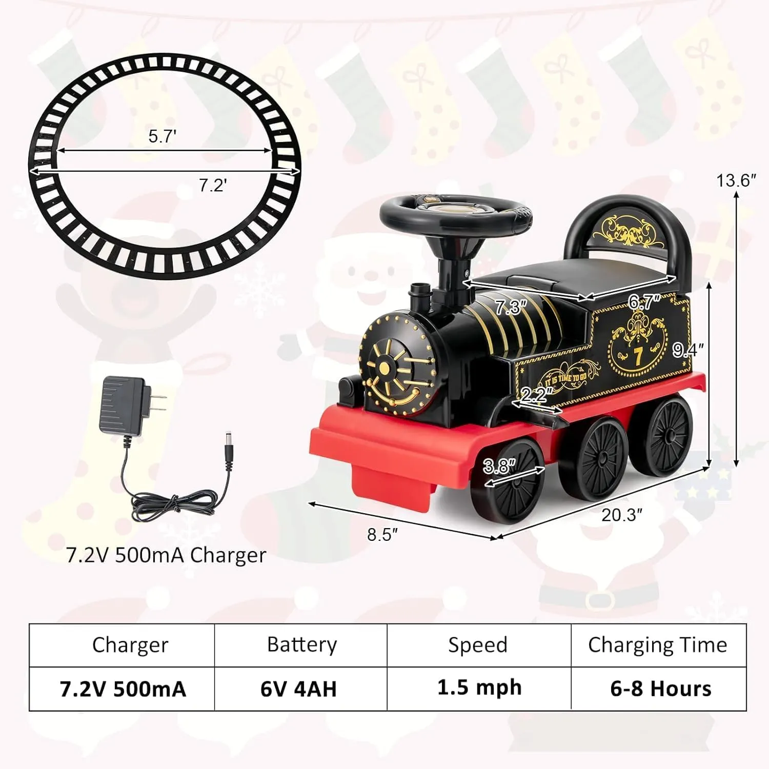 HOMGX Electric Ride On Toy, 6V Powered Toddler Ride-on Train Set with Tracks, Flashing Light, Storage Seat & Anti-tilt Device, Kid’s Ride On Train for Boys & Girls 2  Years, Gift for Christmas (Black)