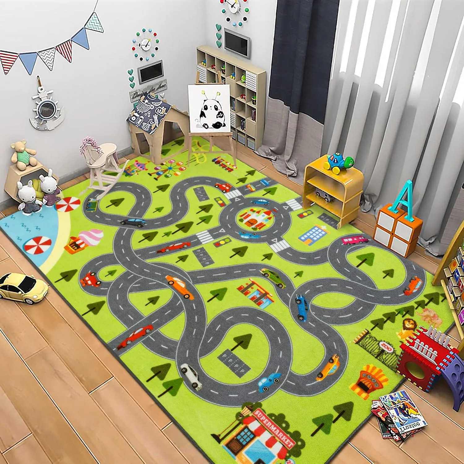 HOMORE Kids Play Mat Rug, Fun and Educational City Play Rug for Hot Wheels Track Racing and Toys, Kids Carpet Playmat Area Rug for Children Bedroom Play Room Nursery, 4x6 Feet