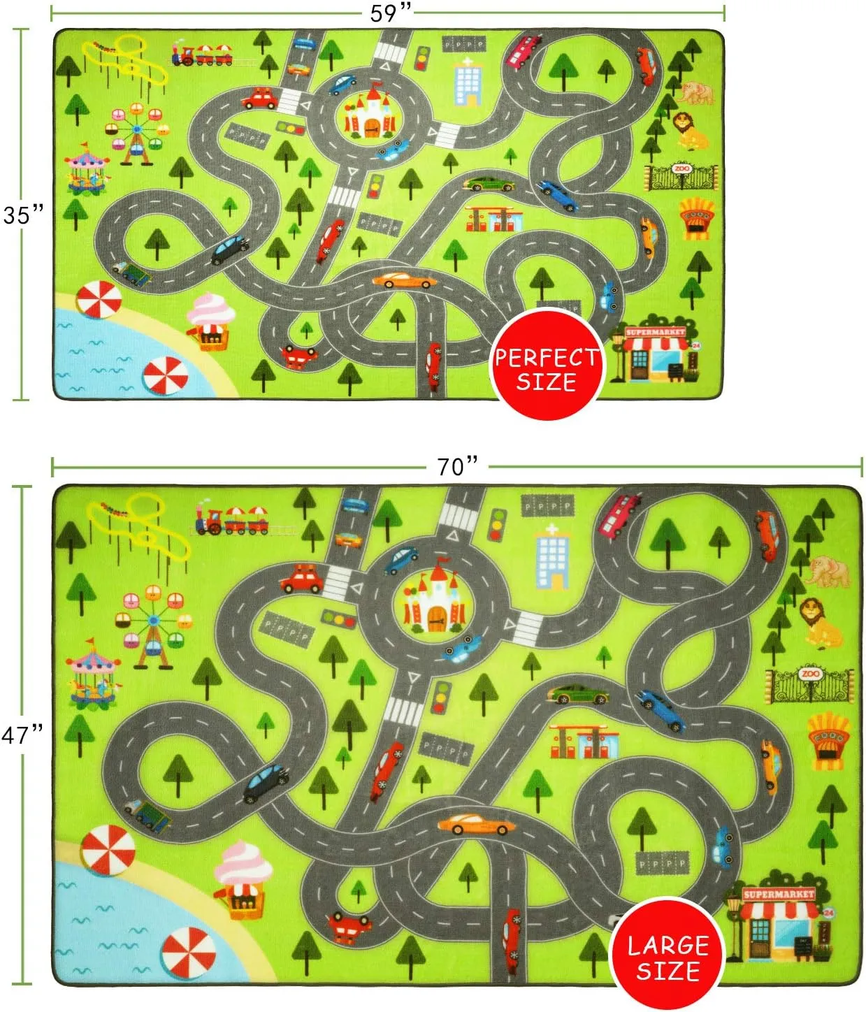 HOMORE Kids Play Mat Rug, Fun and Educational City Play Rug for Hot Wheels Track Racing and Toys, Kids Carpet Playmat Area Rug for Children Bedroom Play Room Nursery, 4x6 Feet