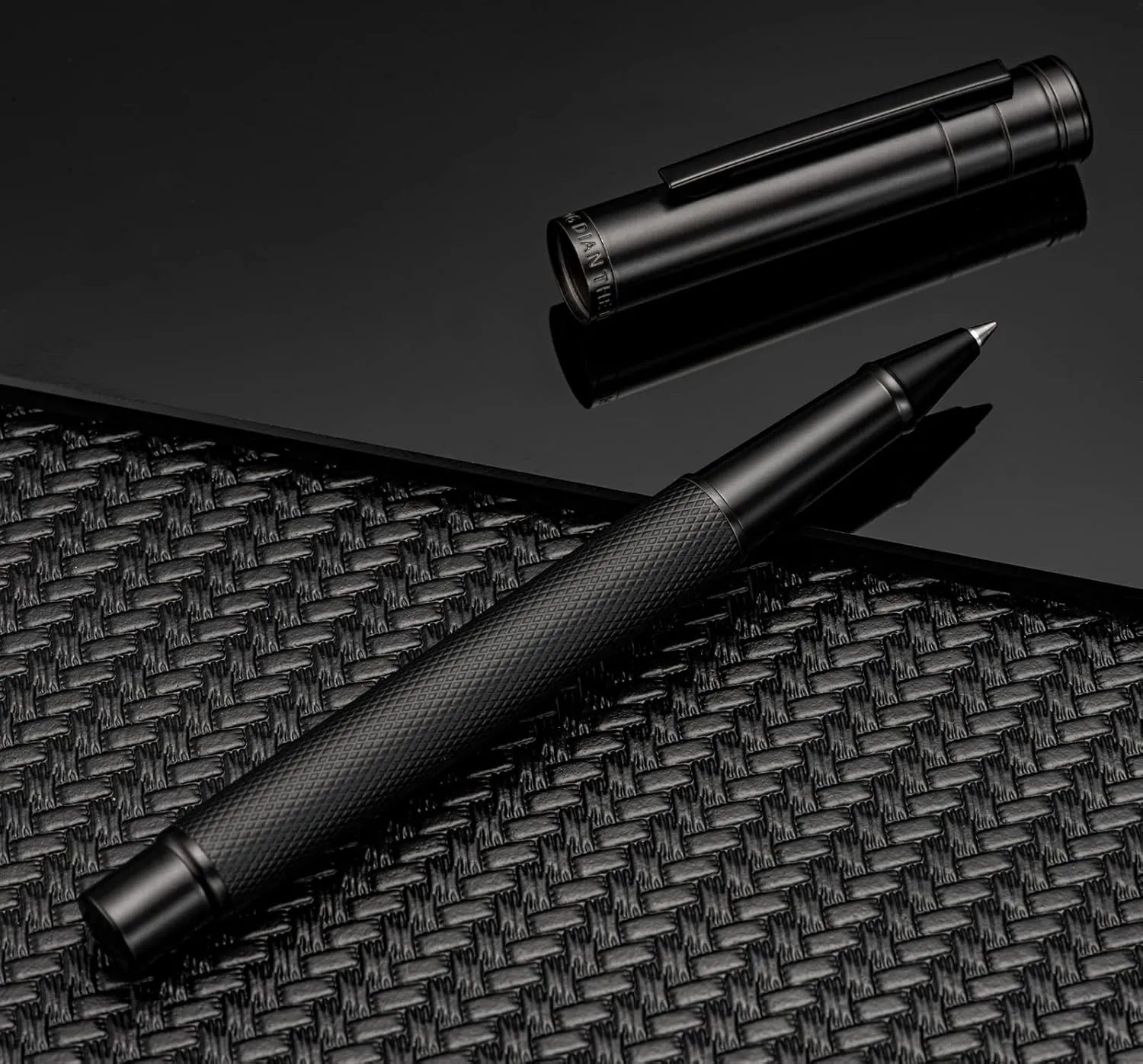 Hongdian Matte Black Forest Rollerball Pen with Schmidt Black Ink Refill, Classic Design with Metal Case for Business Signature