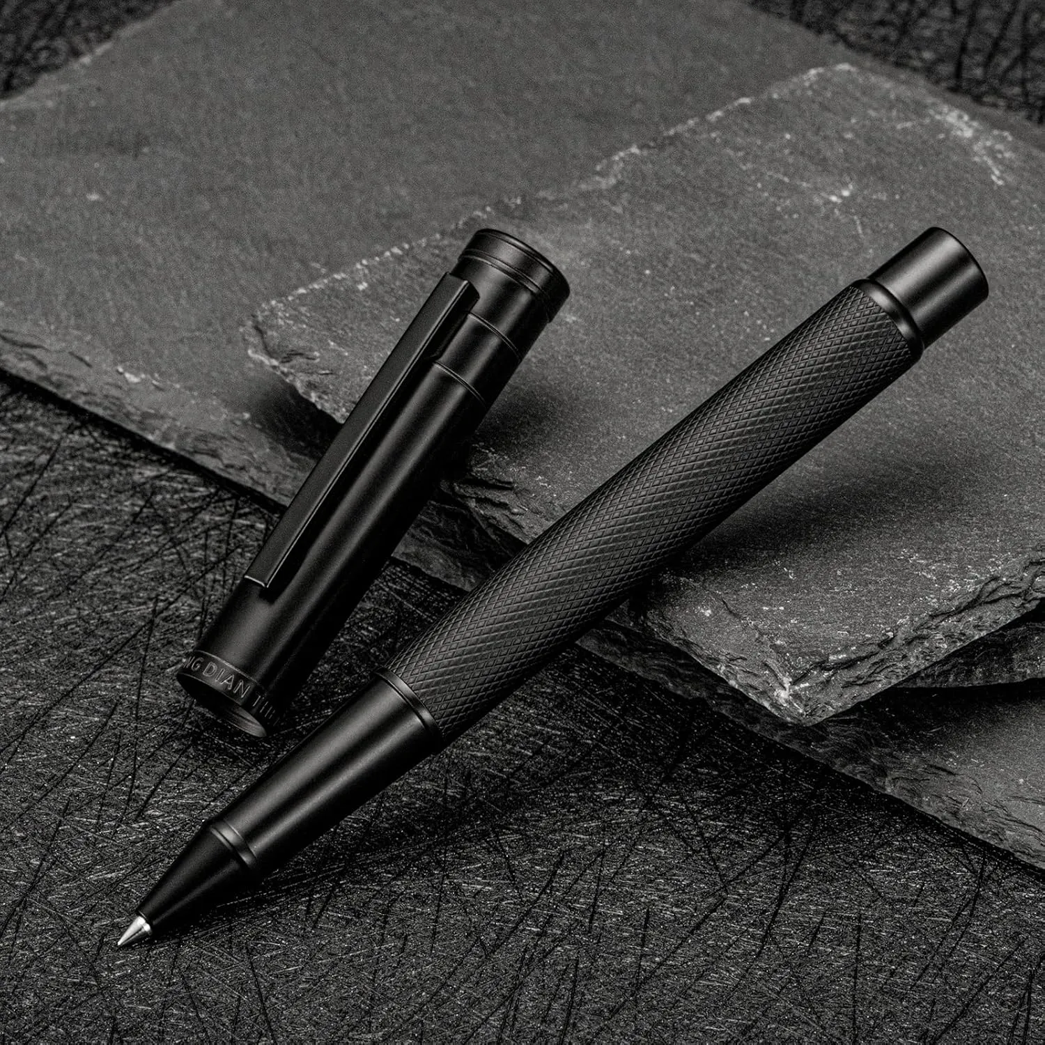 Hongdian Matte Black Forest Rollerball Pen with Schmidt Black Ink Refill, Classic Design with Metal Case for Business Signature