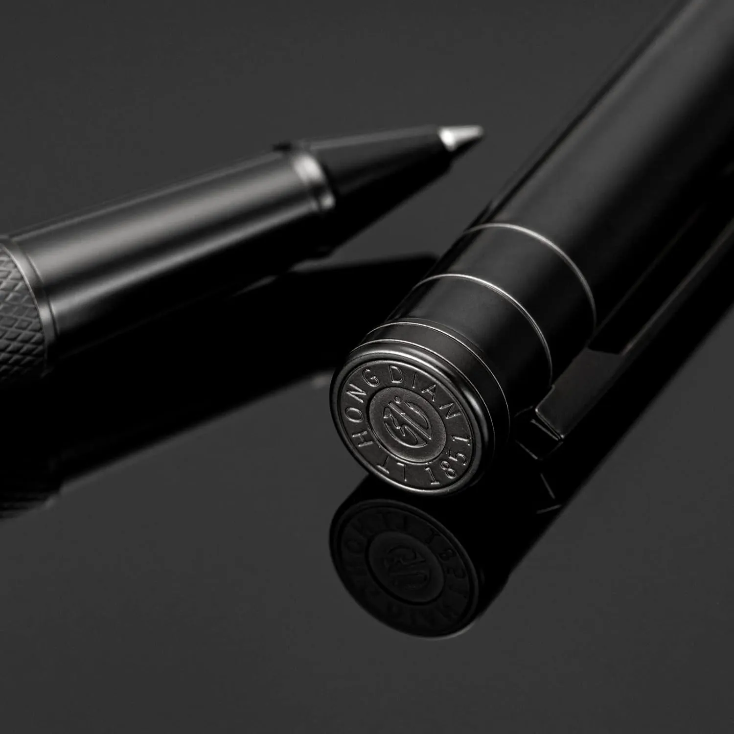 Hongdian Matte Black Forest Rollerball Pen with Schmidt Black Ink Refill, Classic Design with Metal Case for Business Signature